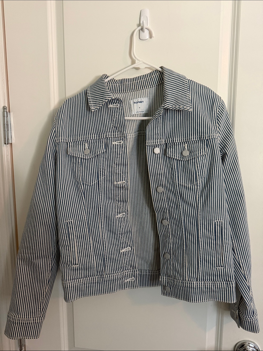 Old Navy Blue & White Striped Denim Jacket